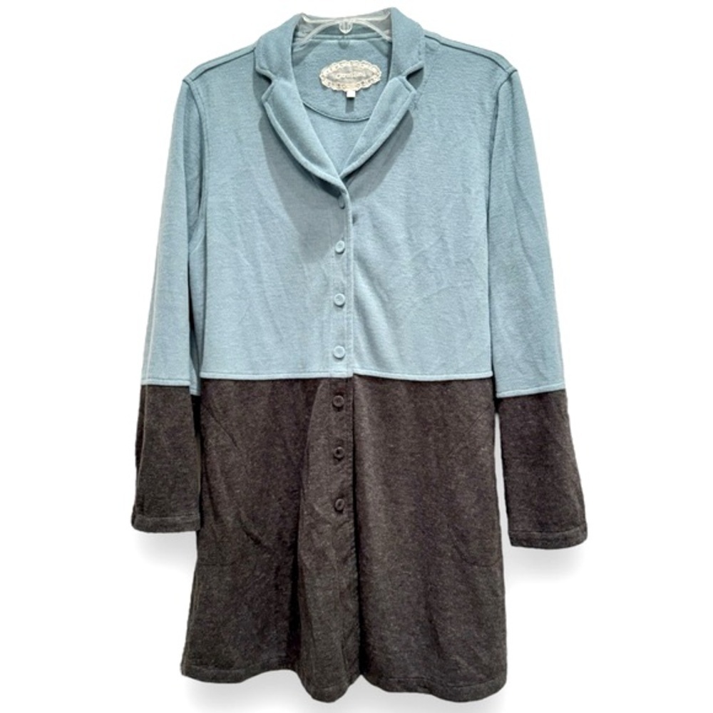 Citron Bleu Size Large Long Sleeve Color-block Button Up Sweater w/Pockets